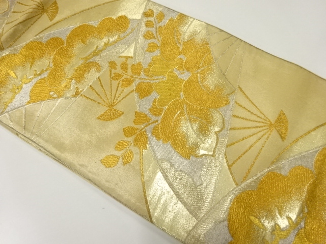 アンティーク　扇に松・桐模様織出し袋帯（材料）